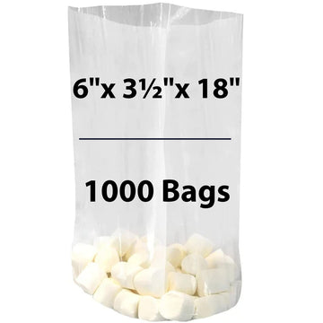 LDPE 1 mil 6"X3.5"X18" Clear Gusseted Poly Bags 1000 Bags